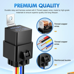 5X 12V 40/30A Automotive Relay Harness 5 Pin SPDT Waterproof Heavy Duty Reliable