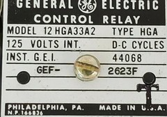 GENERAL ELECTRIC 12-HGA33A2 AUXILIARY CONTROL RELAY 125V HGA-33A2 12HGA33A2