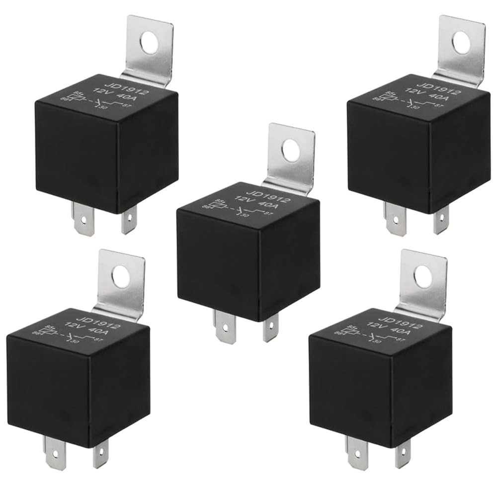 5 Pieces 4 Pin Car Relay 12V 40A SPST Automotive Metal Bracket Black Accessory