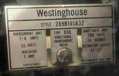 Westinghouse type KRD Relay, Catalog Number: 289B145A32 Overcurrent Relay Nos