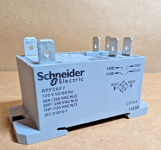 Schneider Electric RPF2AF7 Panel Mount Power Relay, 30A; DPST-NO; 120VAC