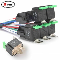 6 Pack 5Pin Automotive Relay 12V Relay Switch Harness 30A Fuse 14 Gauge Hot Wire