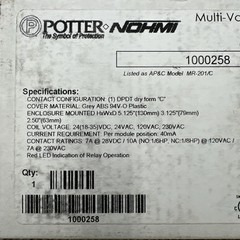POTTER NOHMI Multi Voltage Control Relay #1000258
