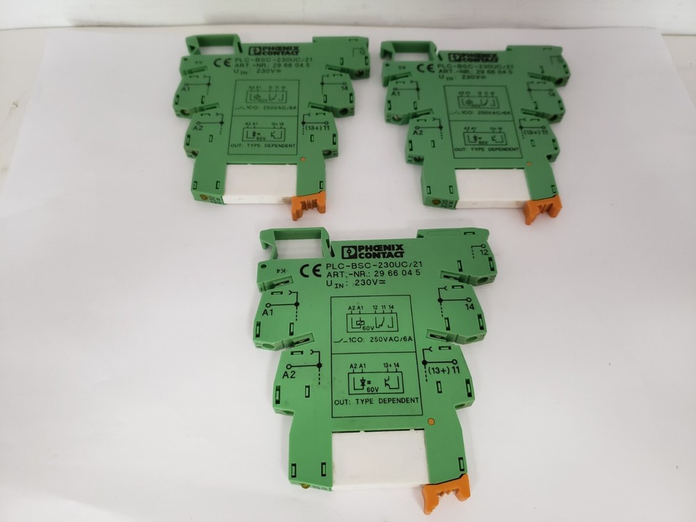 PHOENIX CONTACT PLC-BSC-230UC/21 TERMINAL BLOCK W/2961134 RELAY (LOT OF 3) NNB