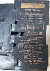 Allen Bradley 509-TOD Series B Size 00 Contactor Starter 509-T0D