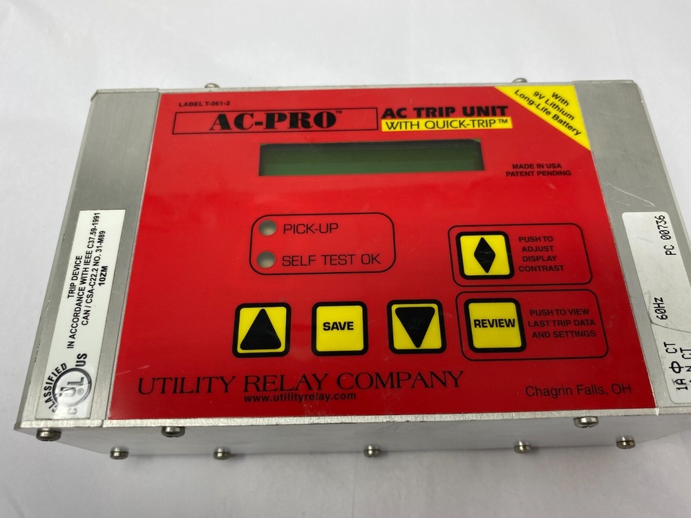 Utility Relay Company Label T-361-2 AC-PRO AC Trip Unit w/Quick Trip