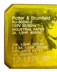 Potter & Brumfield KU-90040-2 Relay, 120V, 50/60Hz, 3A 1/2HP 600VAC, KUP-14A15