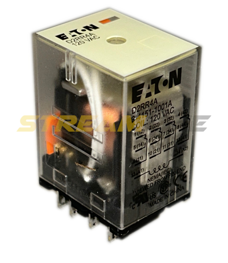 Eaton D2RR4A General Purpose Relay, 6 Amp, 120V Coil, Plug-In, 4PDT, 14 Pin