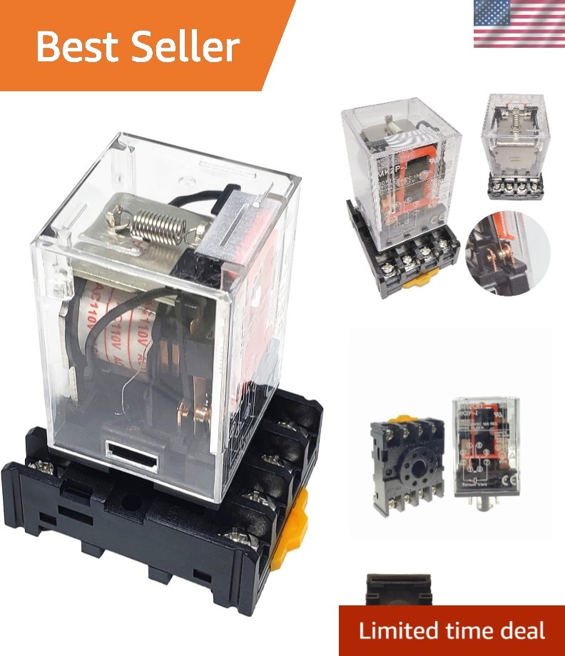 Electromagnetic Power Relay AC110V Coil 8 Pin DPDT Socket Base 10A