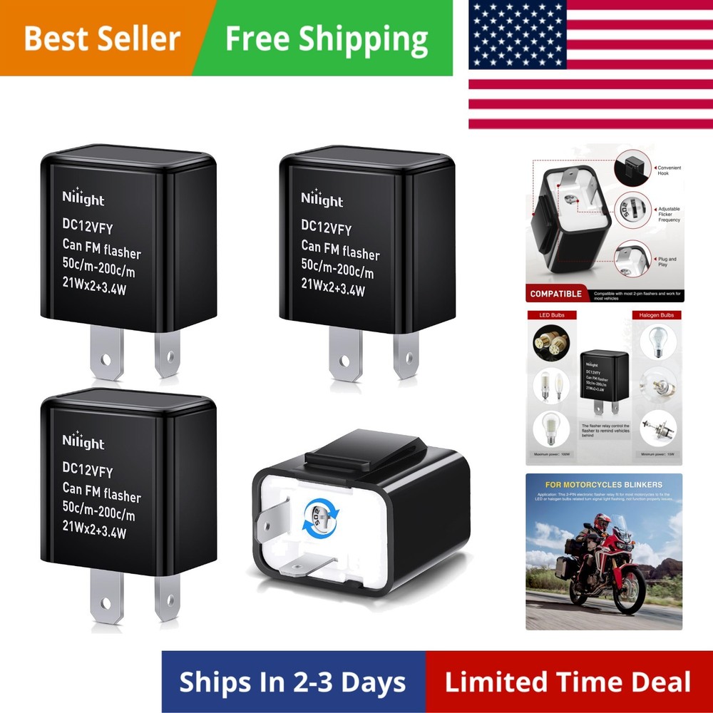 4PCS Flasher Relay Adjustable 2 Pin Electronic Blinker Relay 12V Fixes Motorc…