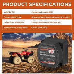 12V Dual Battery Isolator 140Amp Voltage Sensitive Relay for Marine, RV, UTV, Tr