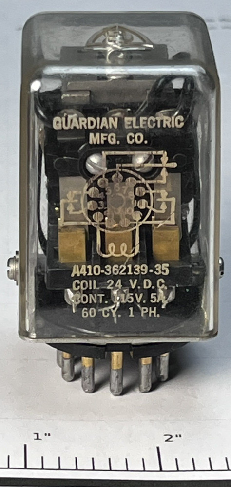 GUARDIAN ELECTRIC MFG. CO. A410-362139-35 24VDC, 5A, 11 GOLD PINS RELAY – TESTED