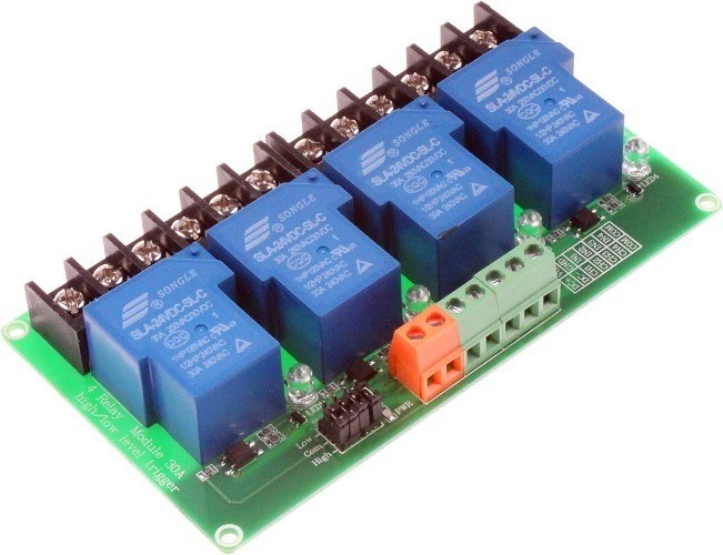 4 Channel Relay Module 30A High Low Level Trigger Optocou Style: 4-Channel 24V