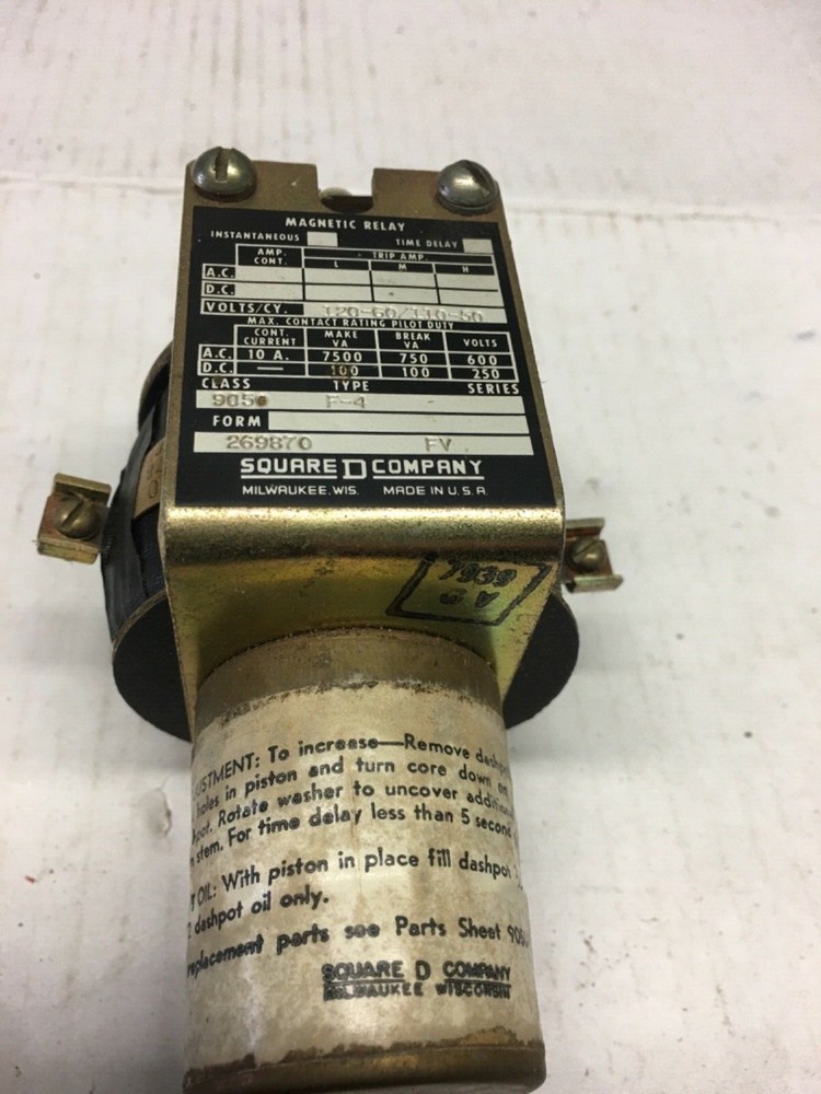 SQ D 9050 F4 dashpot relay,(bin6)