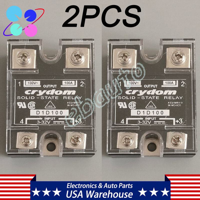 2PCS For Crydom D1D100 Power Solid State Relay SSR Output 100A 100V Input 3-32V