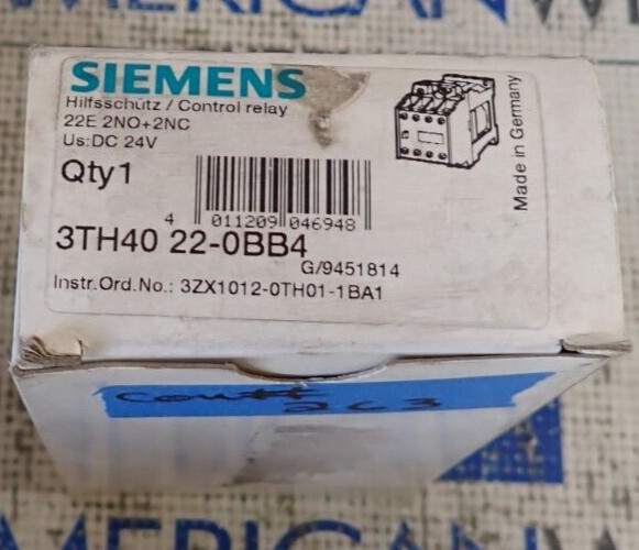 NEW (open box) Siemens Control Relay 3TH40 22-0BB4 DC 24V 22E 2NO+2NC 16A