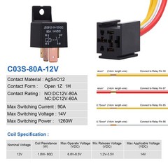 5 PCS Heavy Duty Truck Engine 4 Pin 80A 12V On/Off Normally Open Relay SPST