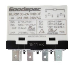 HLR6100-2ATNBCF 208-240VAC Compressor Relay 30A 277VAC 6 Pins