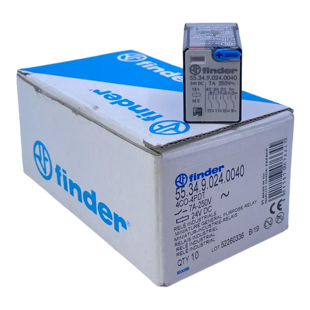 Finder 55.34.9.024.0040 Relay 24V DC 250V 7A Pack of 9