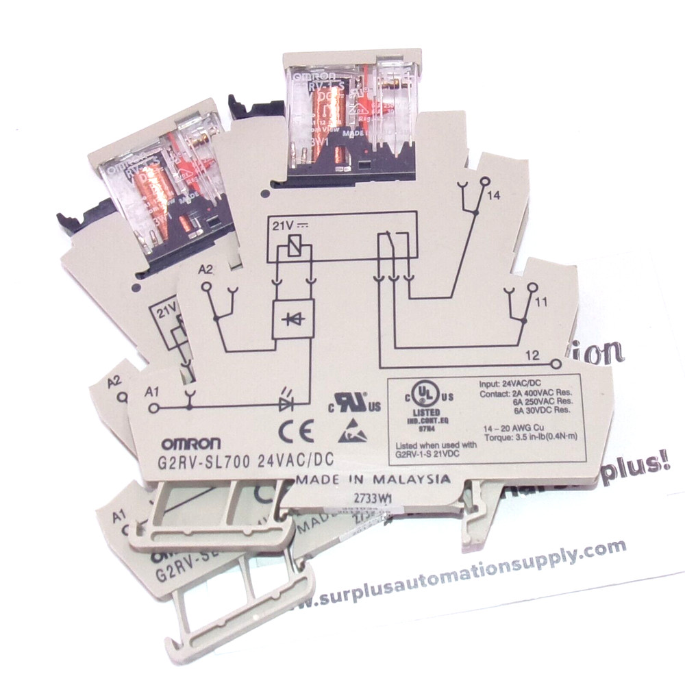 x2 Omron 24VAC/DC Coil SPDT 1NO+1NC Slim I/O Relay G2RV-1-S w/ Base G2RV-SL700