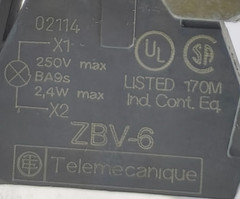 Telemecanique ZBV-6 Light Module Contact Block 250V Max BA9s 2.4 W Max 02165