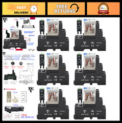 6 Pack 12Amp 24V DC Din Rail Relay – SPDT 5 Pin, Test Button, LED Light Module