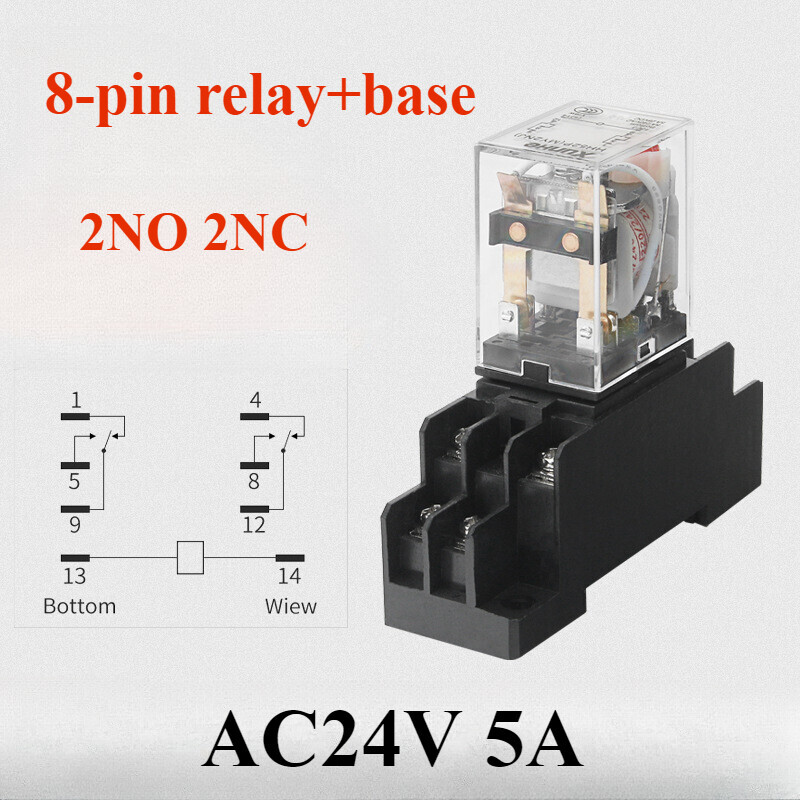 AC 24V 5A Coil DPDT 8 Pin Red LED General Purpose Power Relay w Socket Base