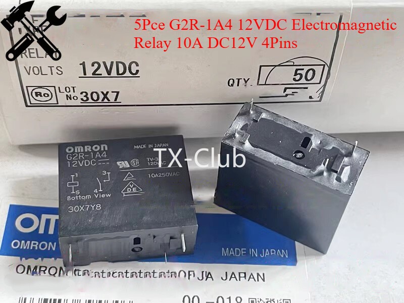 5 Pce G2R-1A4 12VDC Electromagnetic Relay 10A DC12V 4Pins