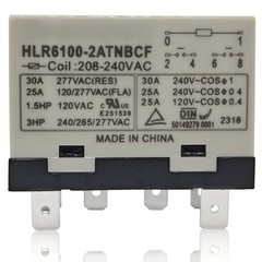 HLR6100-2ATNBCF 208-240VAC Compressor Relay – 30A 277VAC 6-Pin DPST-NO…