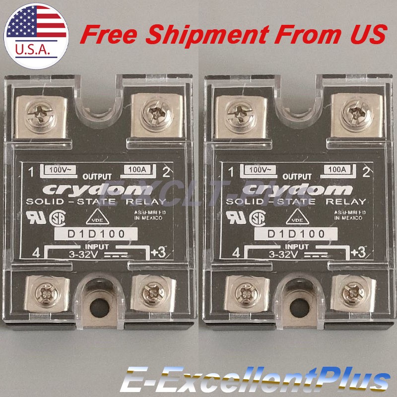 2PCS For Crydom D1D100 Solid State Relay Output 100A 100V In 3-32VDC Panel Mount