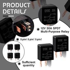 Pack of 4 Car Relay 5 Pin 12V 30A Convenient Installation Good Performance Heavy