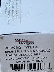 OEM White Rodgers 90-295Q RBM Type 84 FAN RELAY, COIL 240Vac
