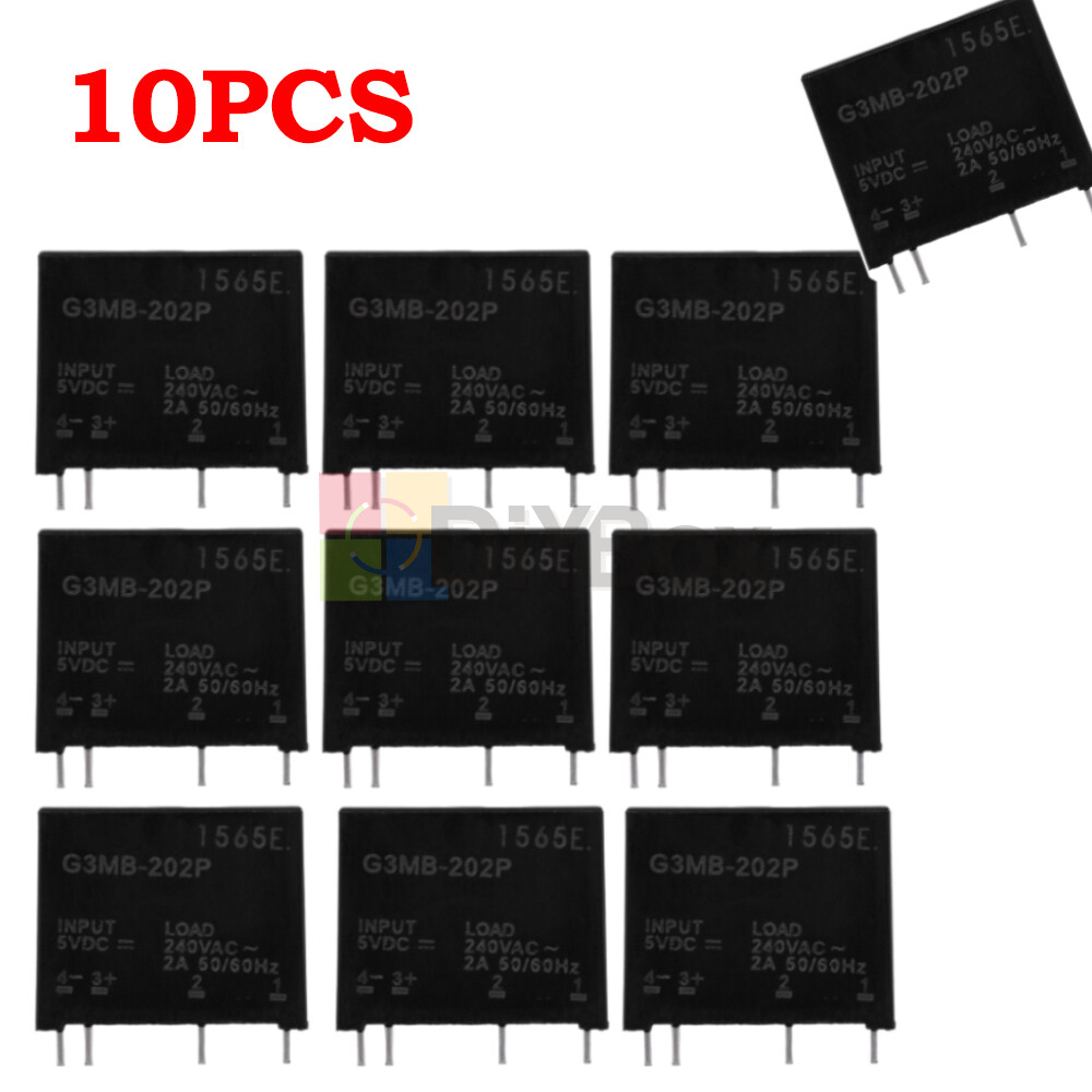 10PCS G3MB-202P Solid State Relay 5V DC-AC PCB SSR 5V DC Out 240V AC 2A Module