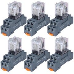 6PCS Electromagnetic Power Relay, 8-Pin 10A 12 DC Relay Coil with Socket Base, L