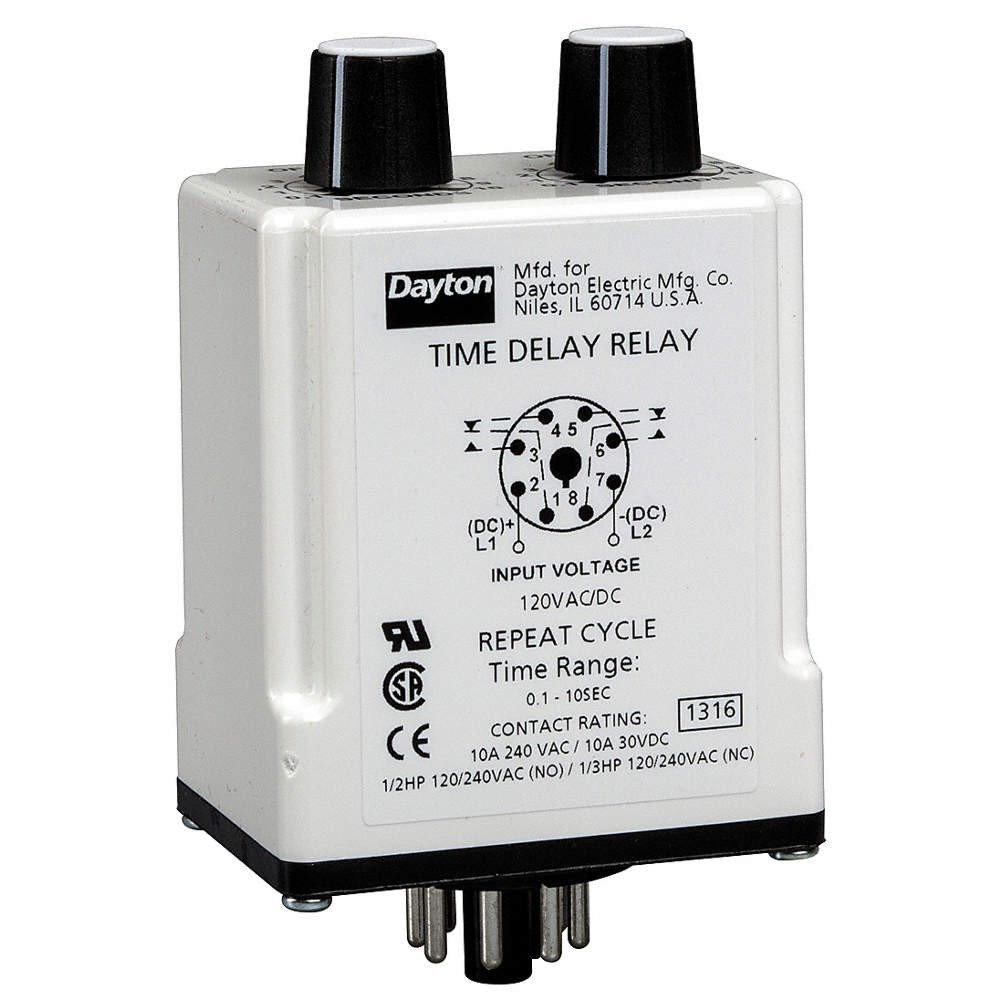 DAYTON 24EP26 SinFunTimeDelayRelay, 12VDC, 8Pins 24EP26