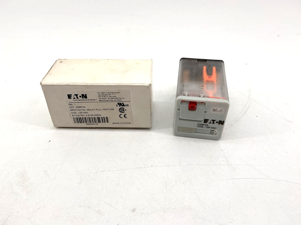 New Eaton D3RF2A Relay 120VAC Coil DPDT Octal 8-Pin