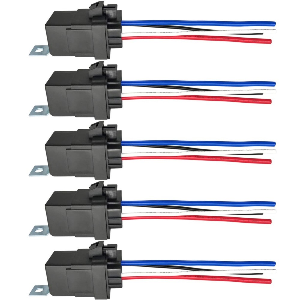 5 PCS 4Pin 40/30AMP 12V DC Waterproof SPST Automotive Relay Heavy Duty Wire