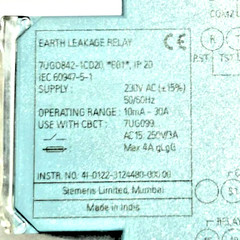 SIEMENS 7UG0842-1CD20 EARTH LEAKAGE RELAY VOLTAGE 220VAC FREE FAST SHIPPING
