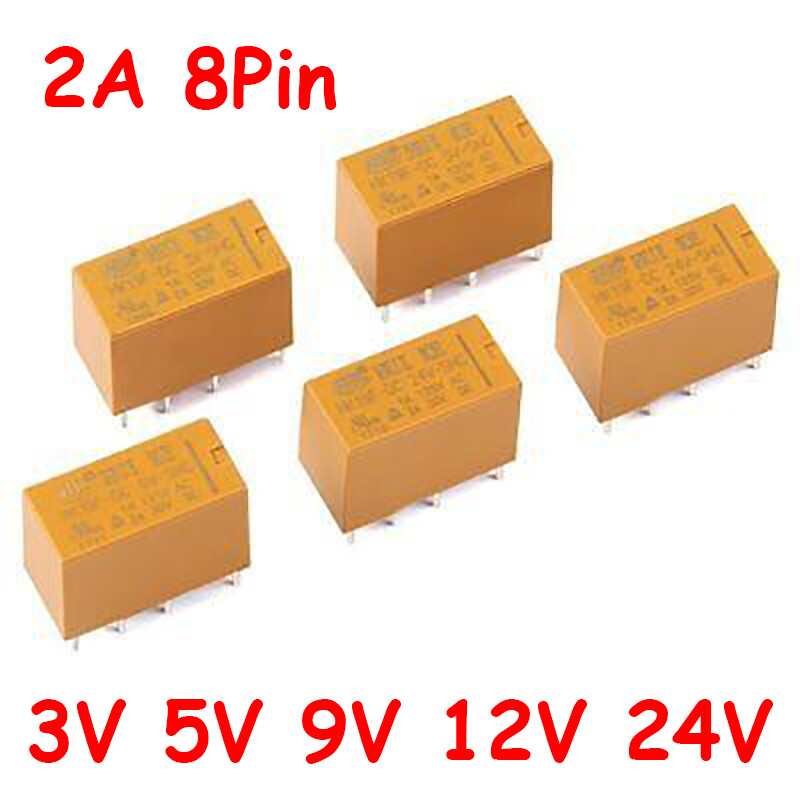 Yellow Mini Power Relay HK19F-DC3V 5V 9V 12V 24V-SHG 8Pin 2A for Circuit Control