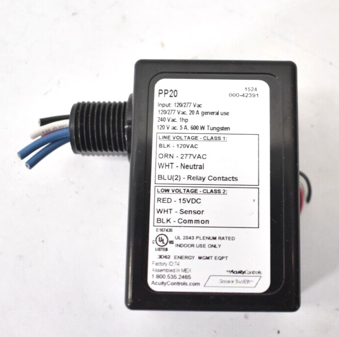 Acuity Controls Sensor Switch PP20 Power Pack 120/277 VAC 240 VAC Relay Contact