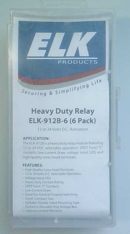 Elk 912B-6 Heavy Duty Relay Module SPDT Form “C” Contacts 12/24VDC (6 Pack)