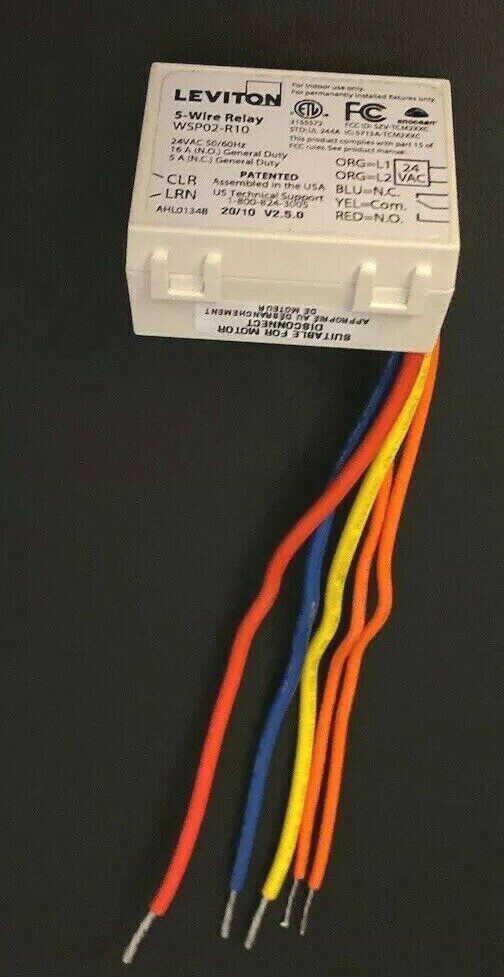 Leviton WSP02-R10 ~ 24Vac / 300W 5-Wire Relay Receiver ~ 16A (N.O.) 5A (N.C.)