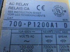 ALLEN-BRADLEY LOT OF 8 AC RELAY 700-P1200A1 10-20A 110-120V 50/60HZ SERIES D 1 Y