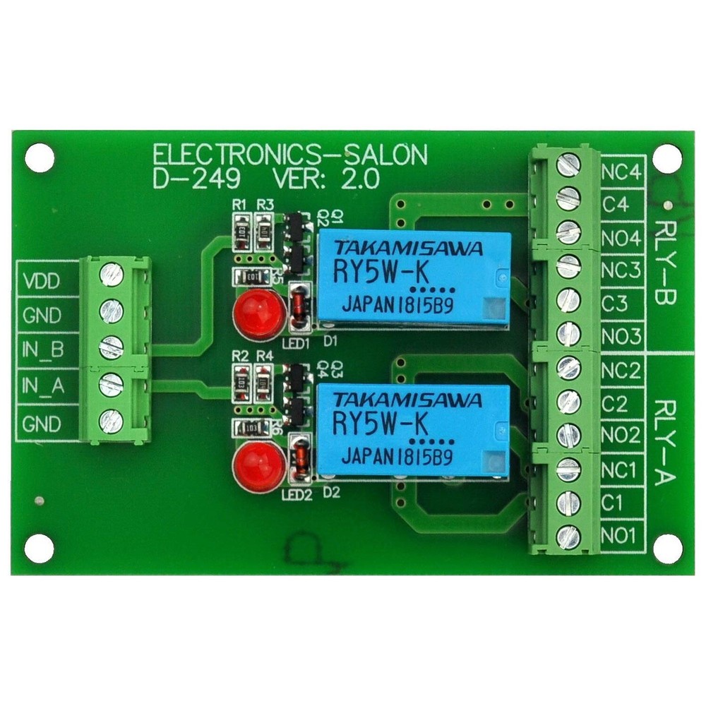 Electronics-Salon 2 DPDT Signal Relay Module Board, DC 5V Version, for Arduin…
