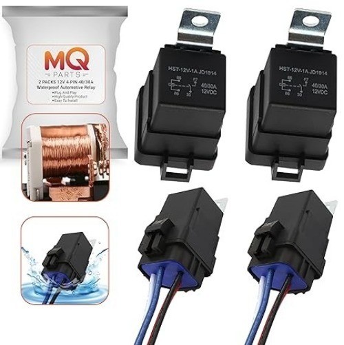 2 Packs 40/30 AMP 12V DC 4-Pin Waterproof Relay and Harness Set – Heavy Duty 14