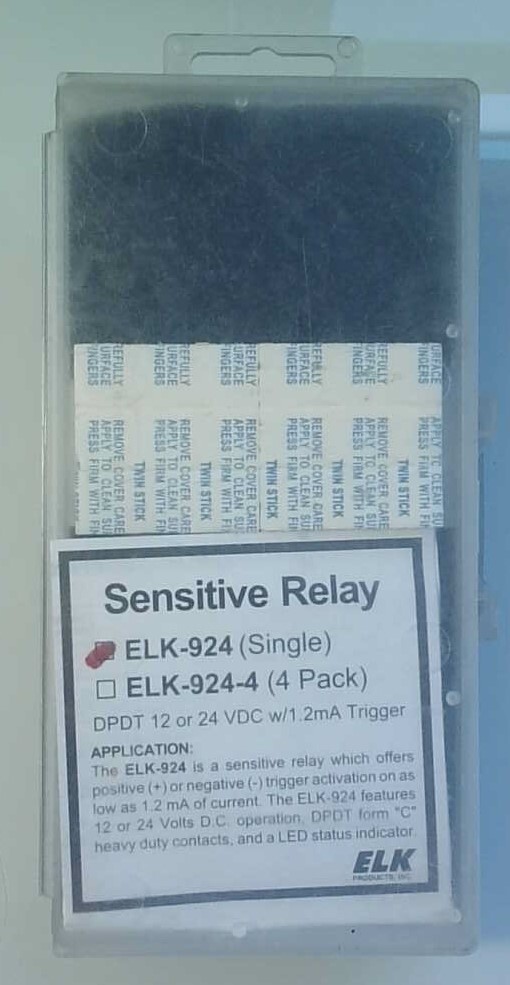 ELK 924 Sensitive Relays DPDT 12/24 VDC w/1.2mA Trigger