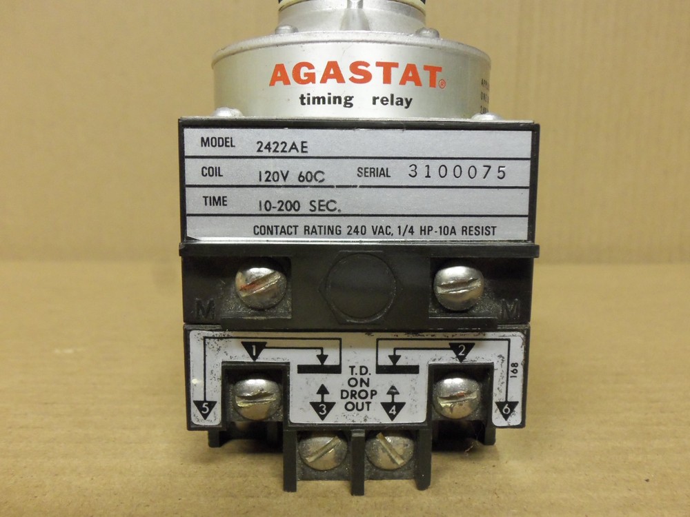 AGASTAT TIMING RELAY 10 – 200 SECONDS 2422AE 240V 1/4 HP 10 AMP 120V COIL