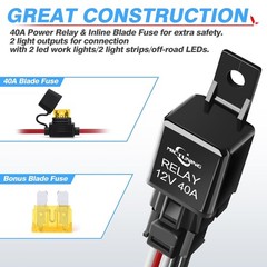 LED Light Bar Wiring Harness Off Road Power 40A Relay Fuse ON-Off Switch (2 Lead