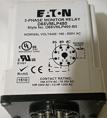 Eaton 3-Phase Monitor Relay D65VMLP480-B3 190-500V AC 8-Pin Manual Reset 10A