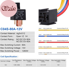 2 Packs Car Relay with Harness Truck Motor Heavy Duty 5-Pin 80A 12V Relay On/Off